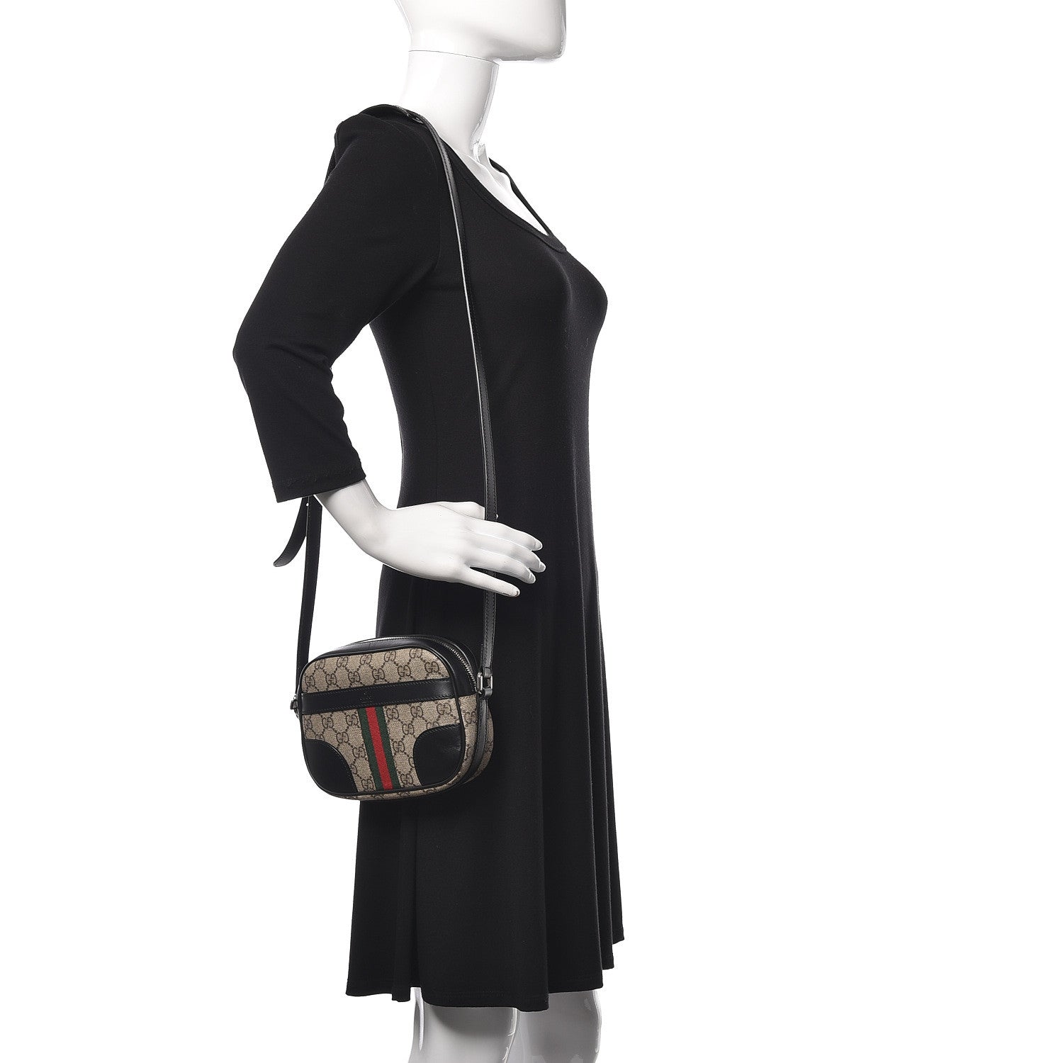 Gucci GG Supreme Monogram Web Small Shoulder Bag Black 2 of 11