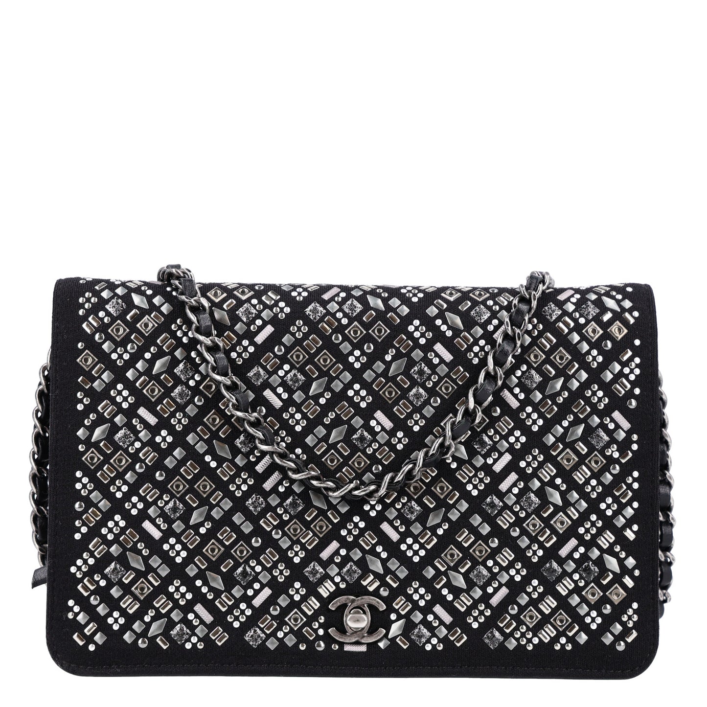 Lambskin Embellished Quilted Wallet On Chain WOC Black
