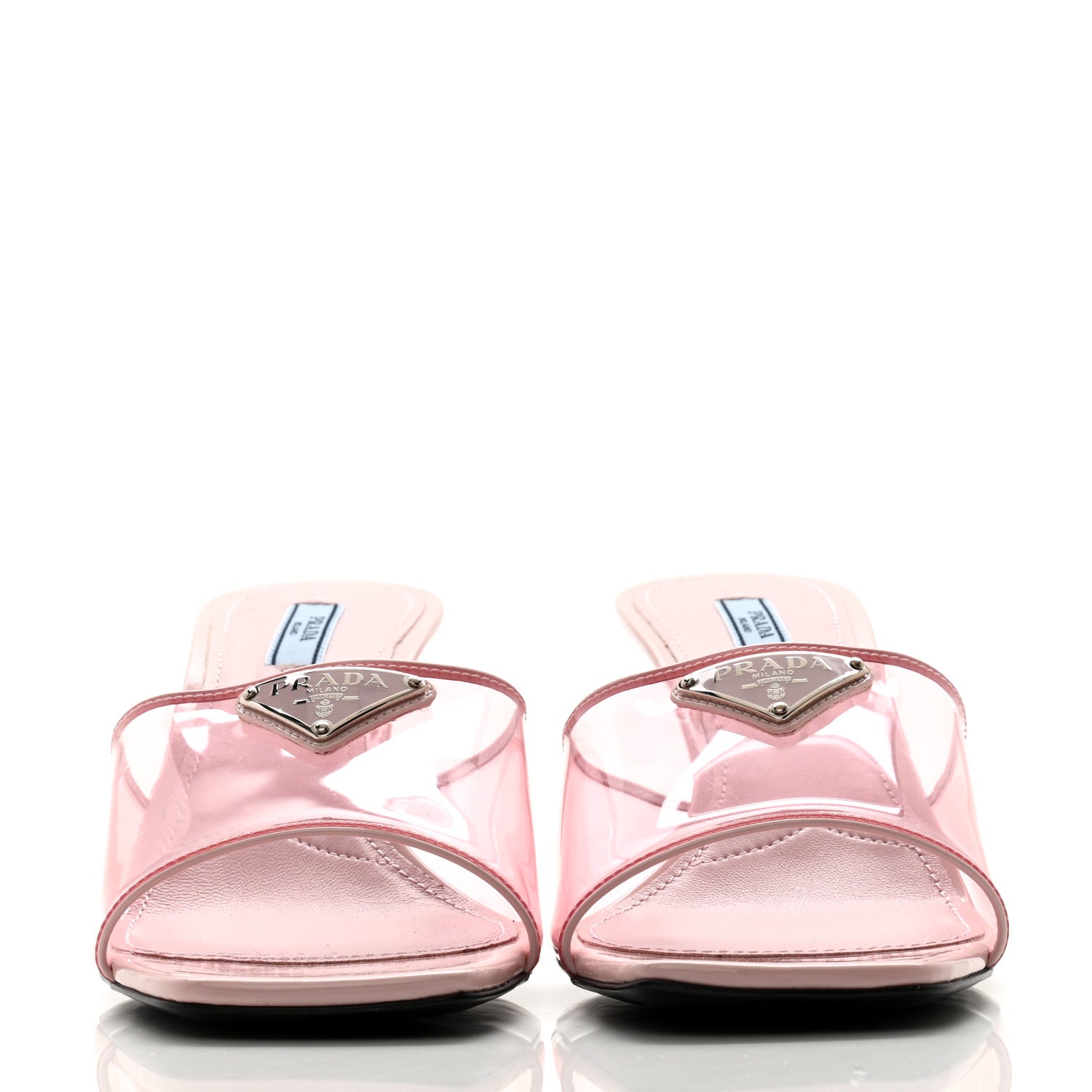 Prada Plexiglass Vernice Metal Triangle Logo 65mm Slide Sandals 41 Alabastro 2 of 7
