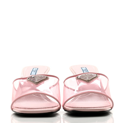 Prada Plexiglass Vernice Metal Triangle Logo 65mm Slide Sandals 41 Alabastro 2 of 7