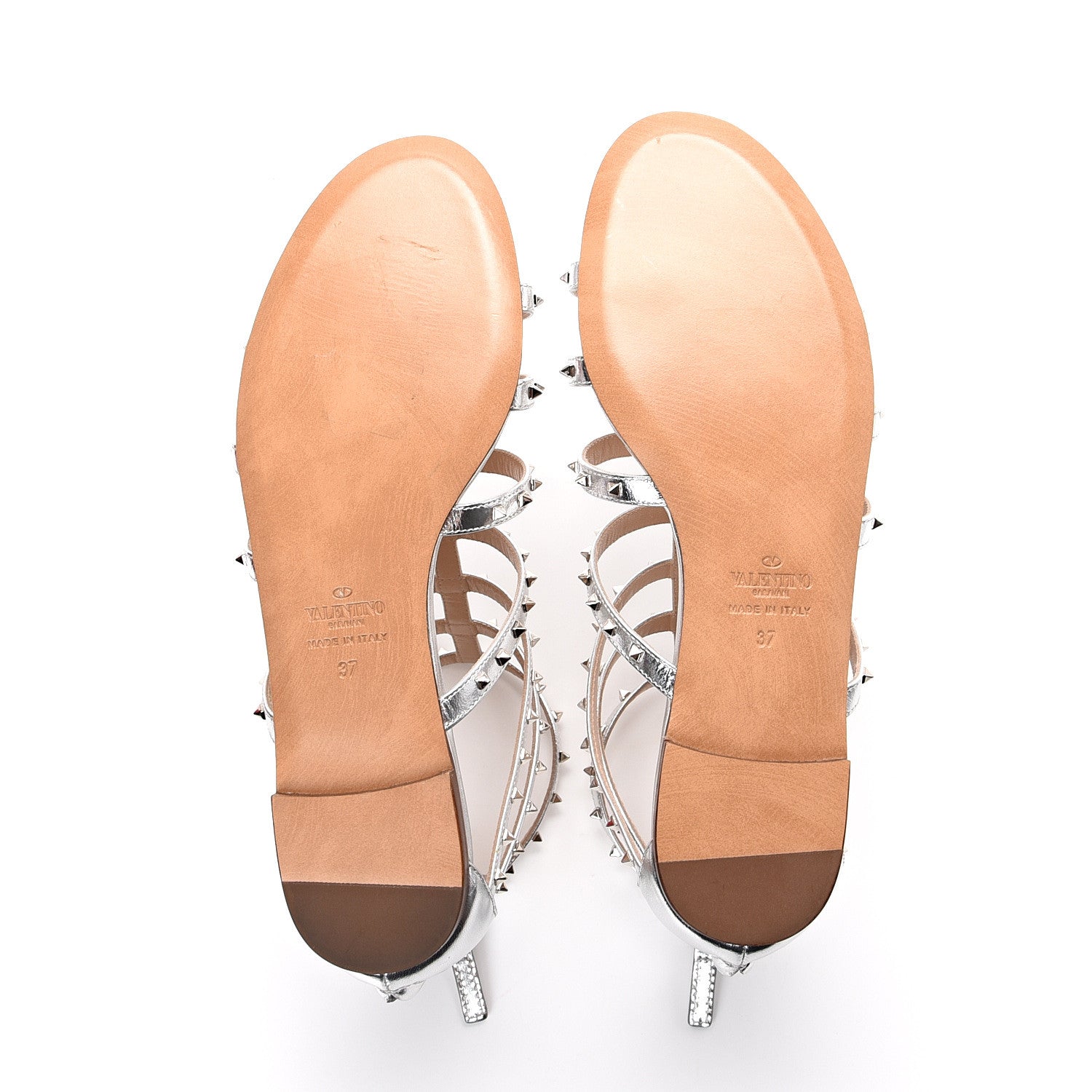 Valentino Garavani Metallic Nappa Lovestud Caged Flat Sandals 37 Silver 5 of 9
