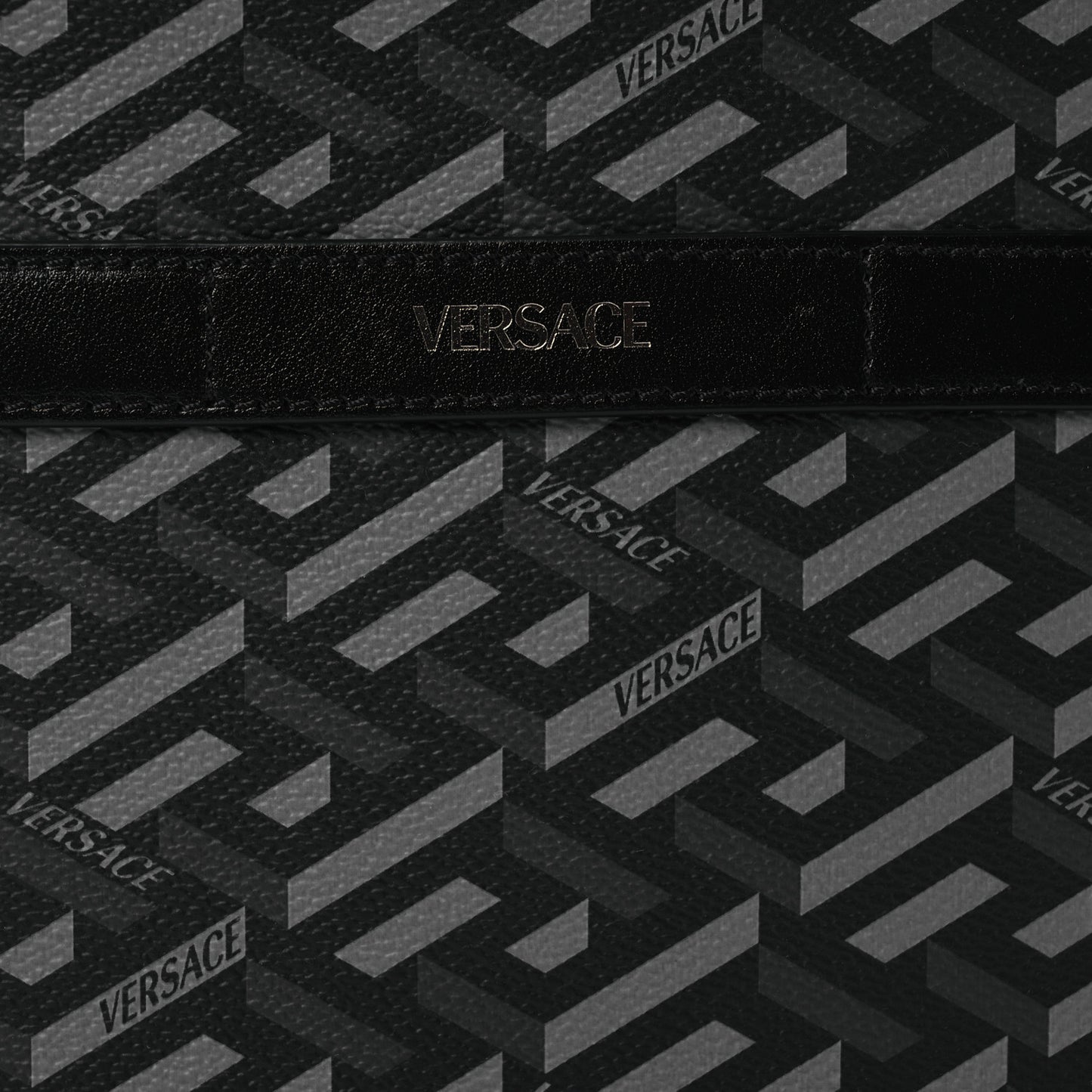 Coated Canvas La Greca Signature Messenger Bag Black Gray