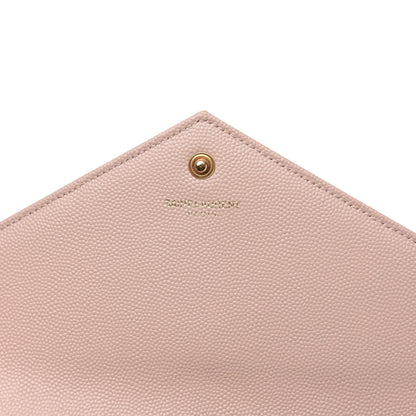 Saint Laurent Grain De Poudre Matelasse Chevron Monogram Chain Wallet Pale Blush 6 of 9