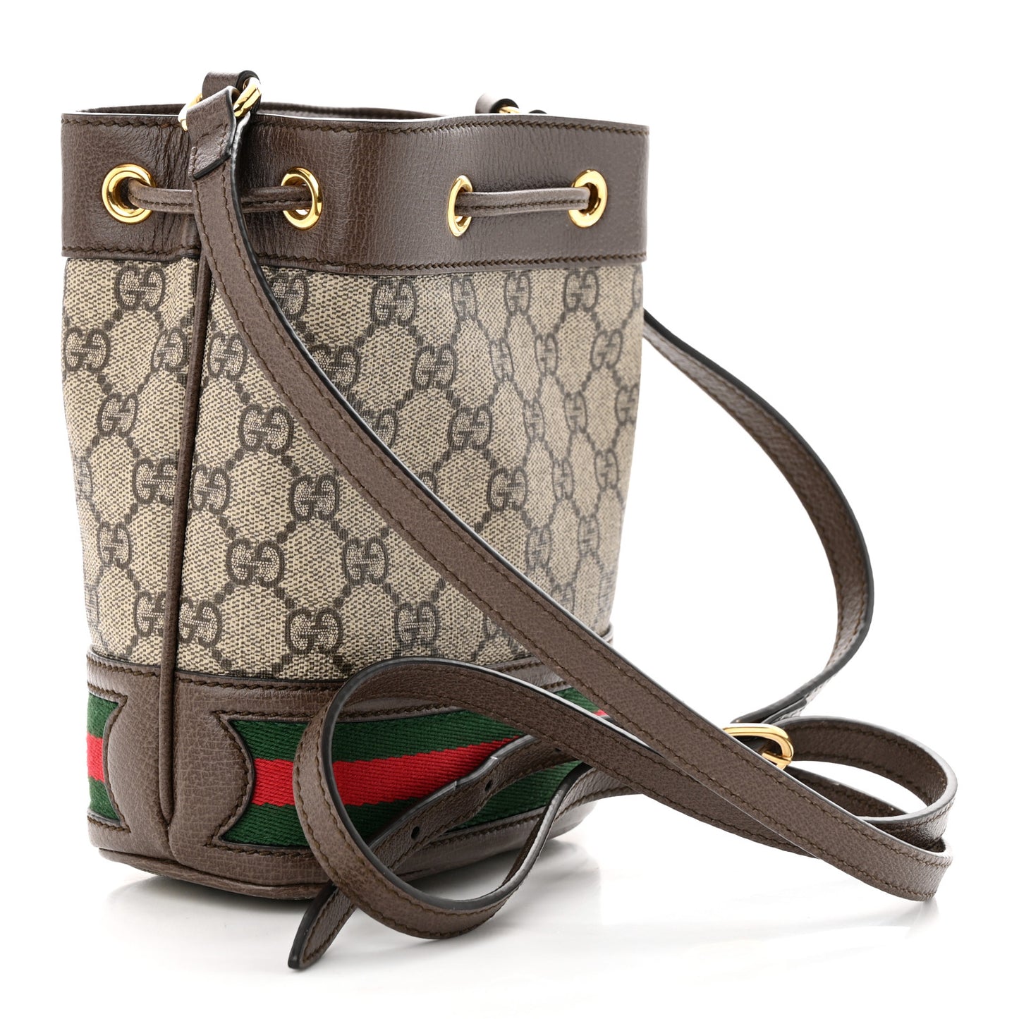GG Supreme Monogram Web Mini Ophidia Bucket Bag Brown