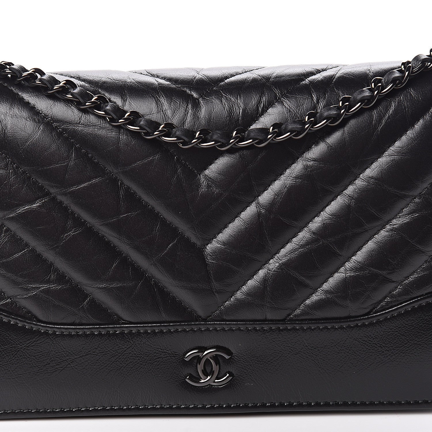 Chanel Aged Calfskin Chevron Quilted Gabrielle Wallet On Chain WOC Black 11 of 12