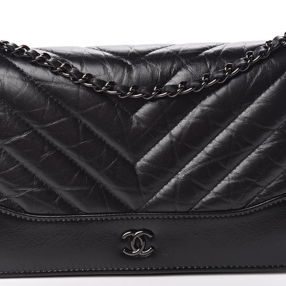 Chanel Aged Calfskin Chevron Quilted Gabrielle Wallet On Chain WOC Black 11 of 12