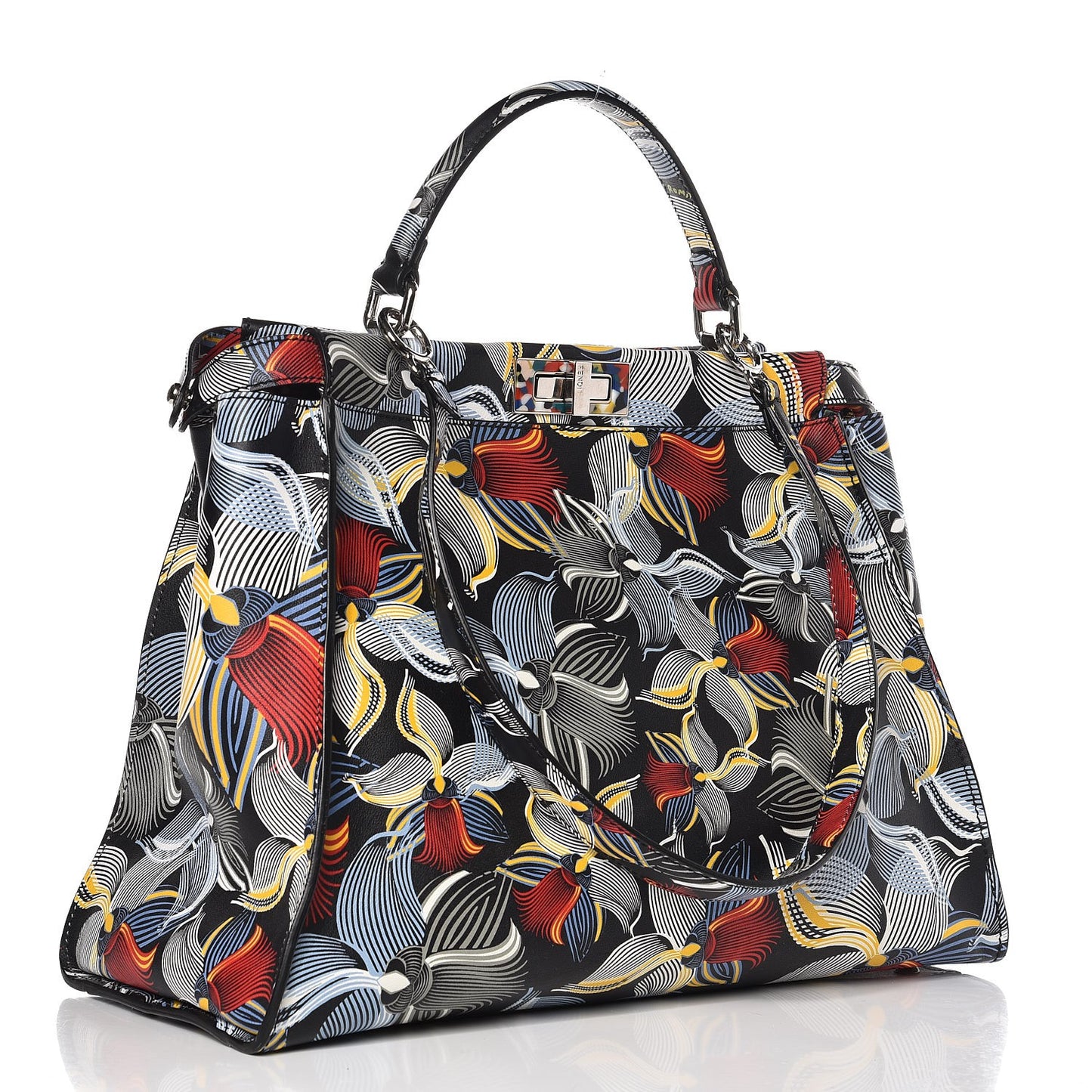 Calfskin Orchid Large Peekaboo Iconic Satchel Black Multicolor