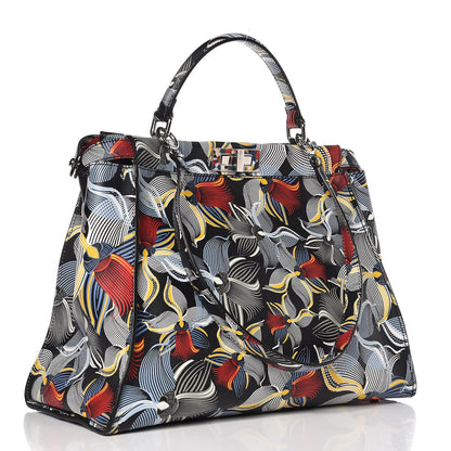 Fendi Calfskin Orchid Large Peekaboo Iconic Satchel Black Multicolor 4 of 8