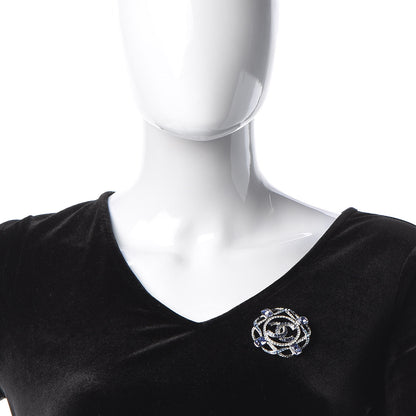 Chanel Crystal CC Brooch Silver Blue 2 of 6