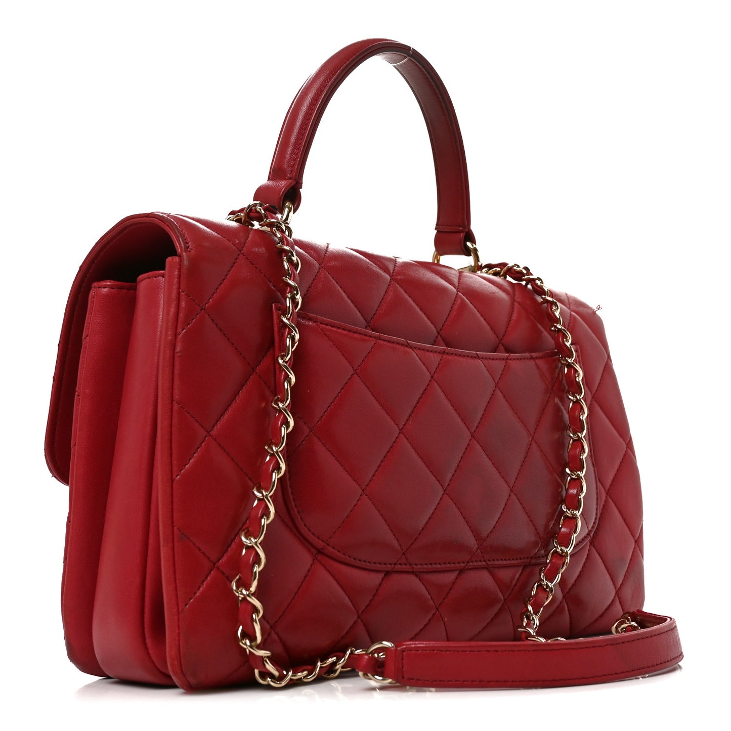 Lambskin Quilted Medium Trendy CC Flap Dual Handle Bag Dark Pink