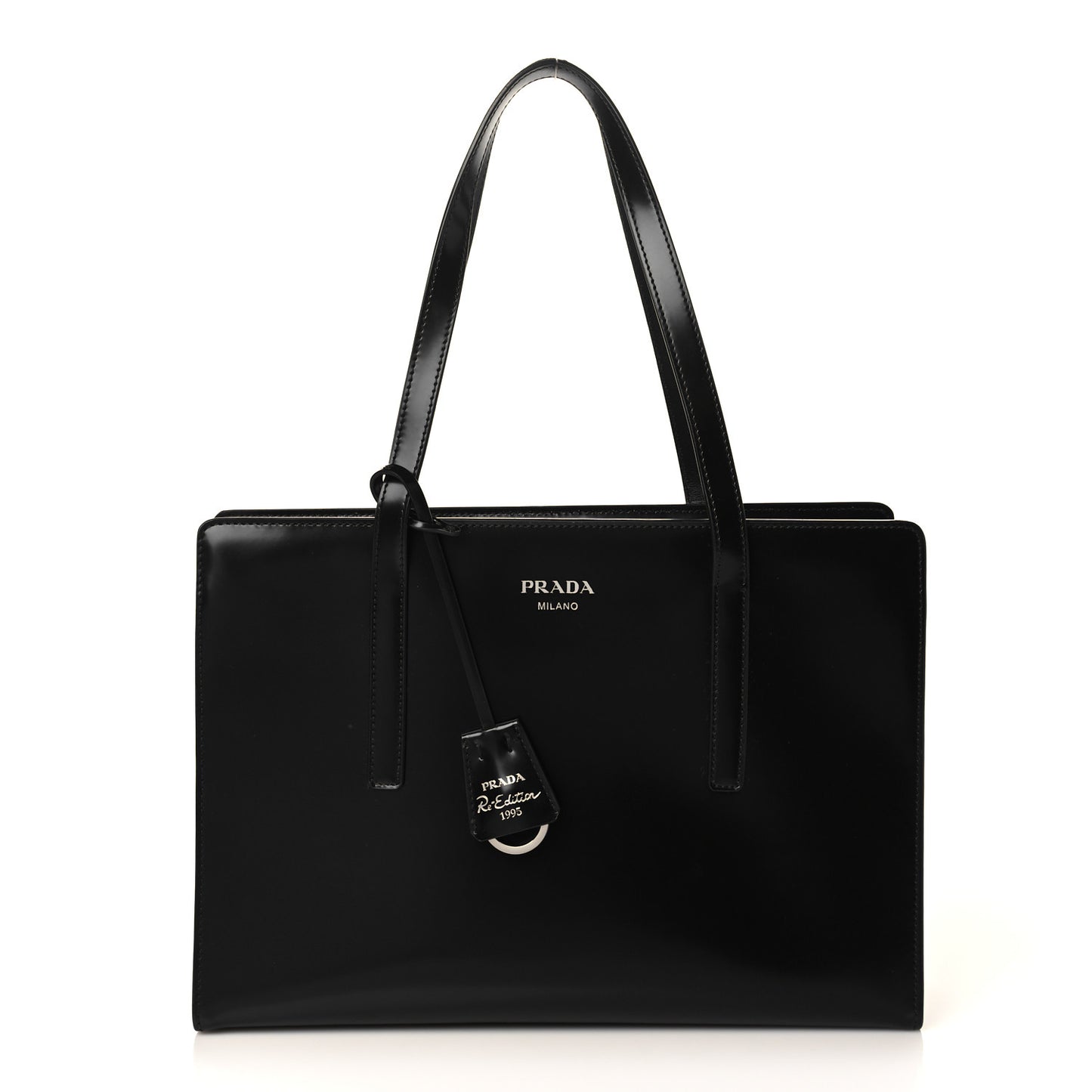 Spazzolato Medium Re-Edition 1995 Double Handle Handbag Black