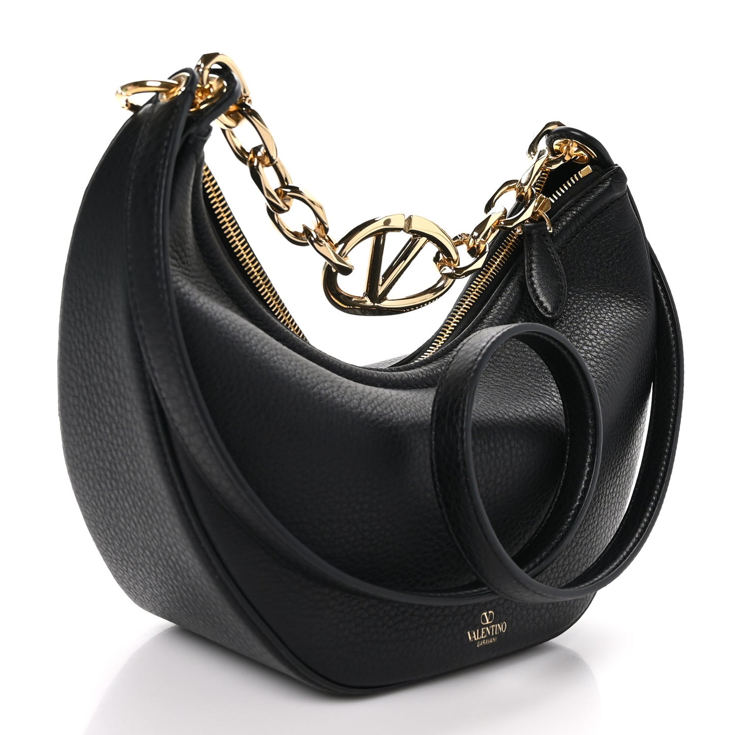 Grainy Calfskin Small Vlogo Moon Hobo Bag Black