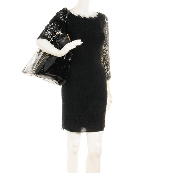 Saint Laurent Patent Crocodile Embossed Medium Downtown Tote Black 2 of 8