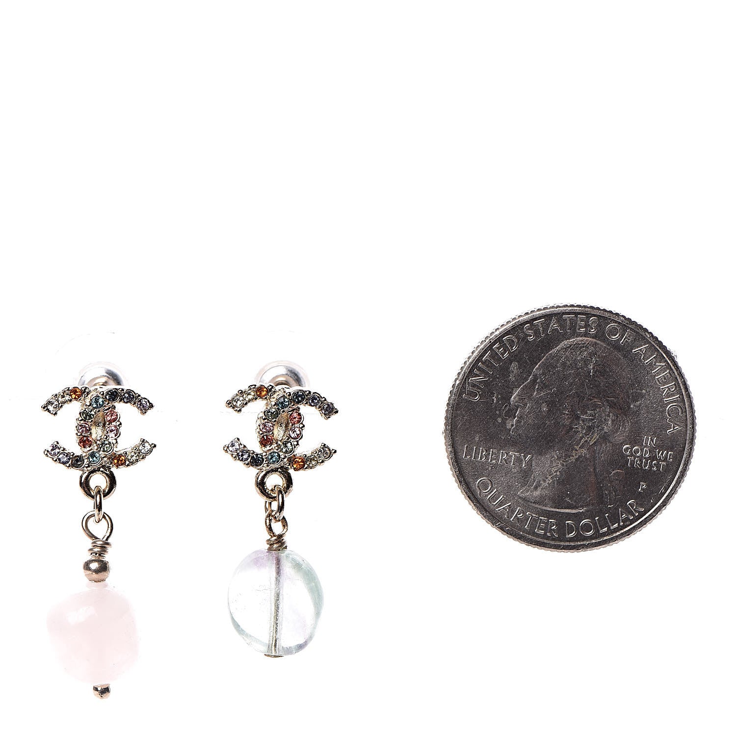 Chanel Crystal Beaded Pearl CC Drop Earrings Gold Multicolor 2 of 5