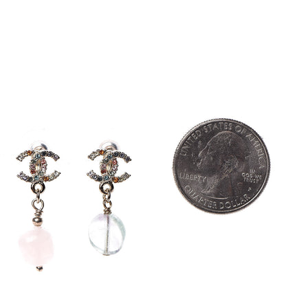 Chanel Crystal Beaded Pearl CC Drop Earrings Gold Multicolor 2 of 5