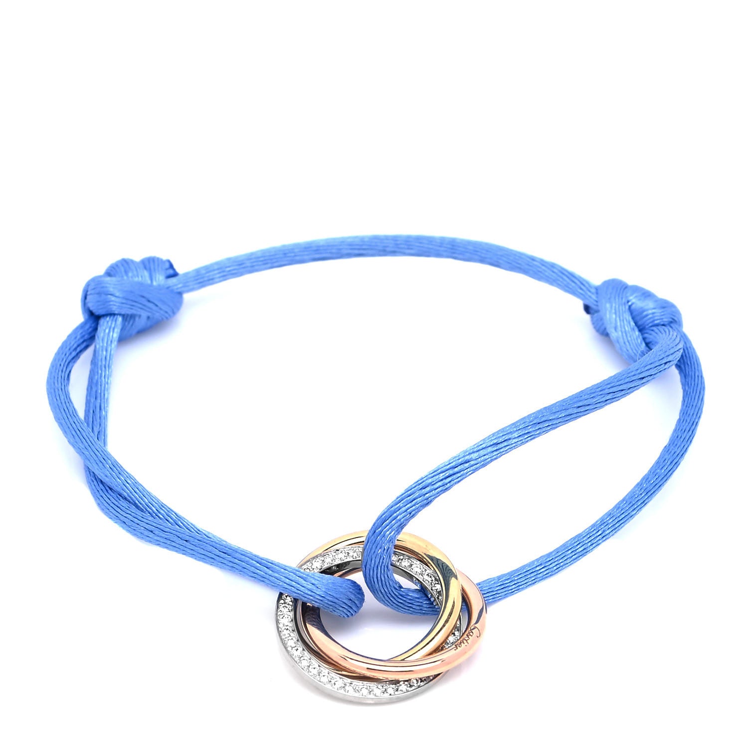 Cartier 18K White Yellow Pink Gold Diamond Trinity Cord Bracelet Blue 1 of 5