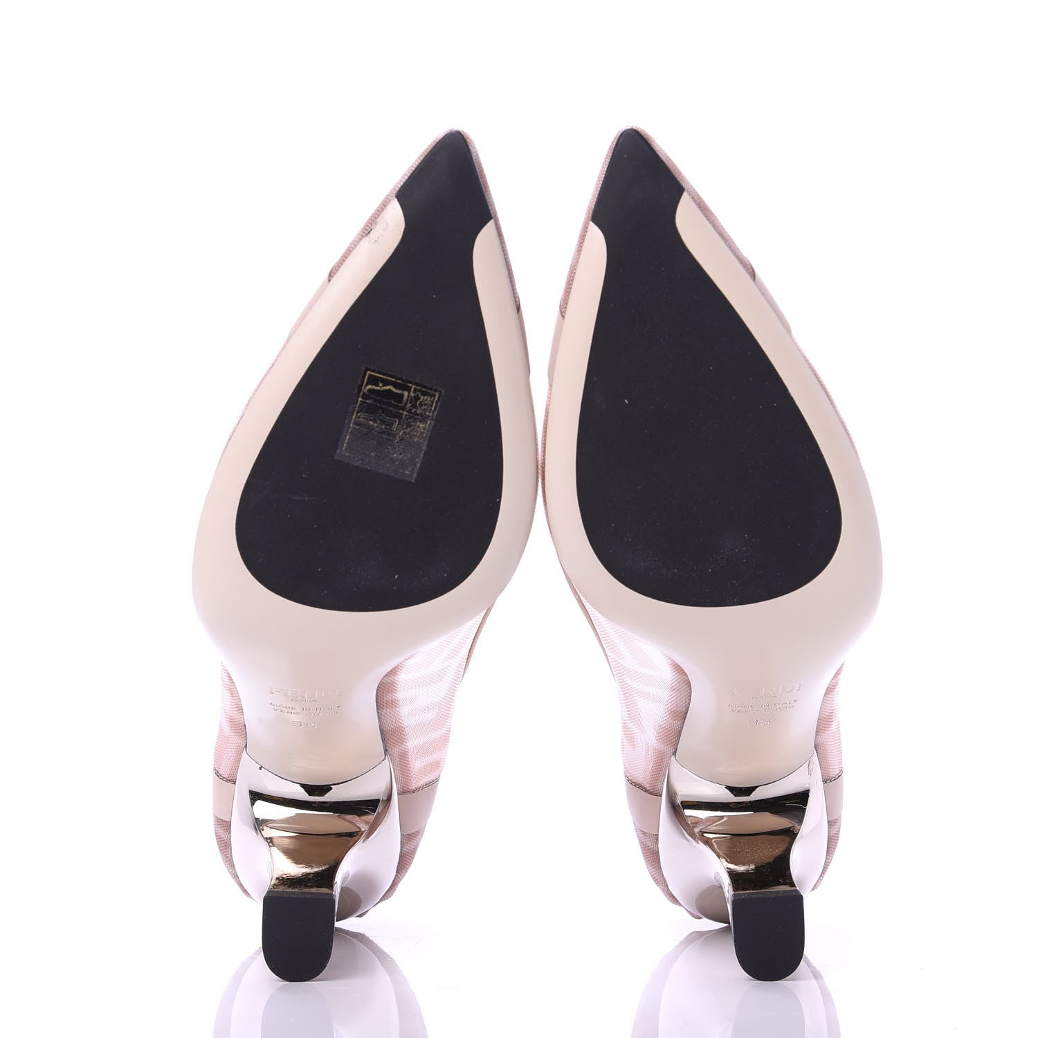 Fendi Technical Mesh Vitello Gommato FF Colibri 85mm Pumps 38 Rose Nudo 6 of 9