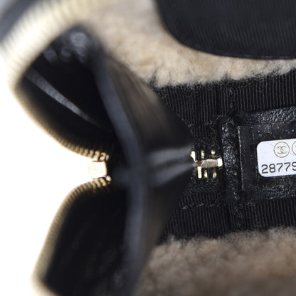 Chanel Shiny Crumpled Sheepskin Shearling Waist Bag Black Beige 9 of 11