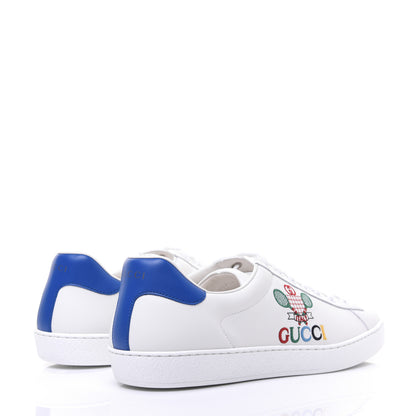 Gucci Calfskin Miro Soft Tennis Embroidered Mens Ace Sneakers 11.5 White Rio Blue 4 of 9