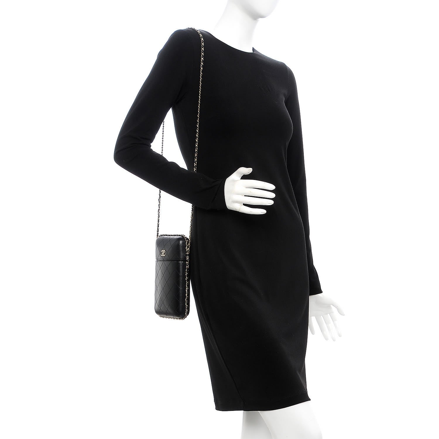 Chanel Lambskin Quilted Chain Around Phone Holder Black 2 of 7
