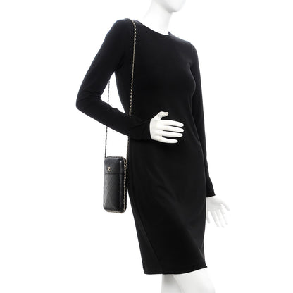 Chanel Lambskin Quilted Chain Around Phone Holder Black 2 of 7