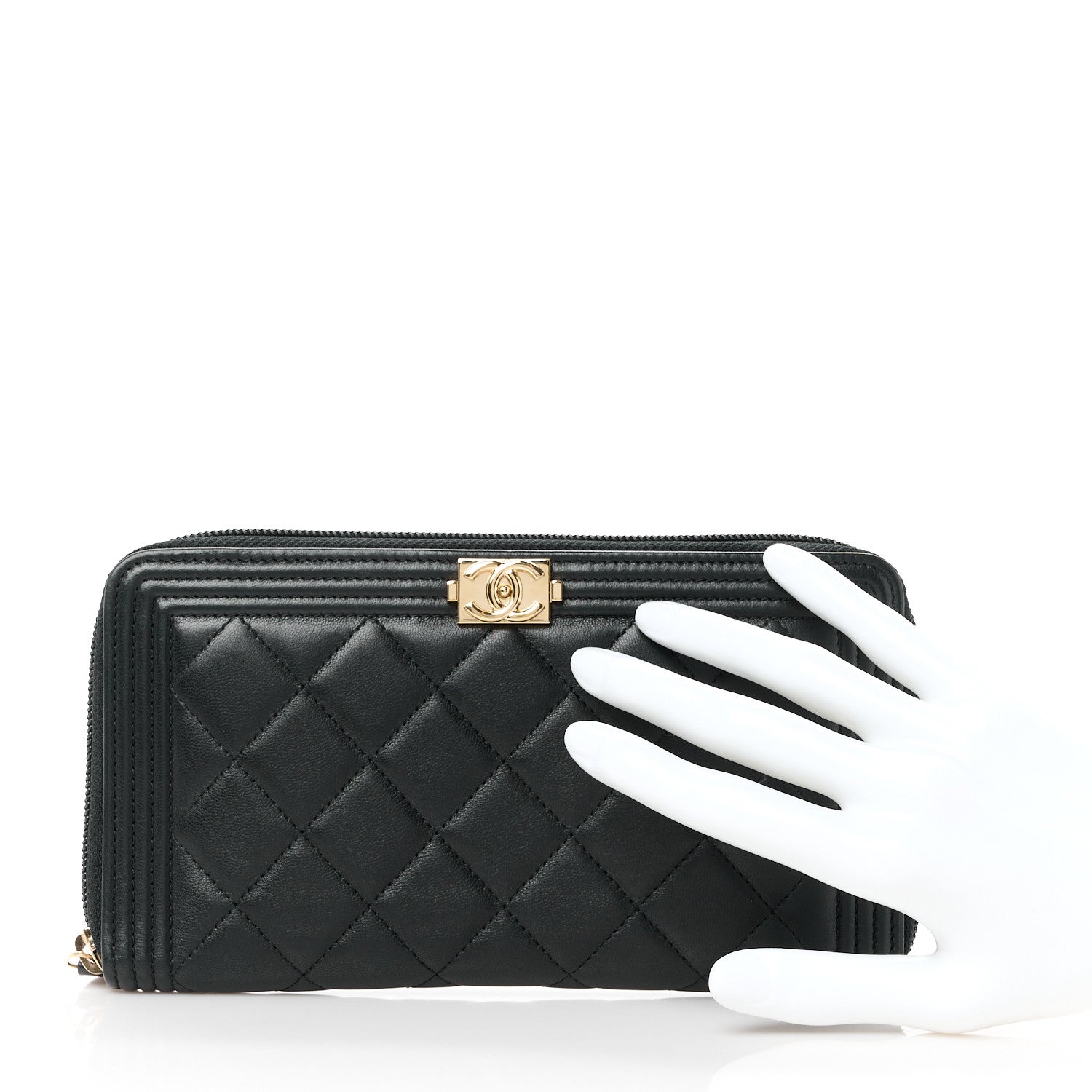 Chanel Lambskin Quilted Boy Zip Around Organizer Wallet Black 2 of 11