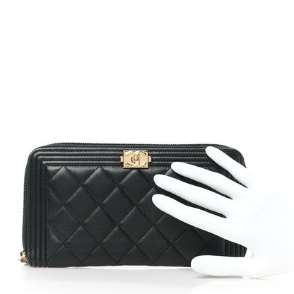 Chanel Lambskin Quilted Boy Zip Around Organizer Wallet Black 2 of 11