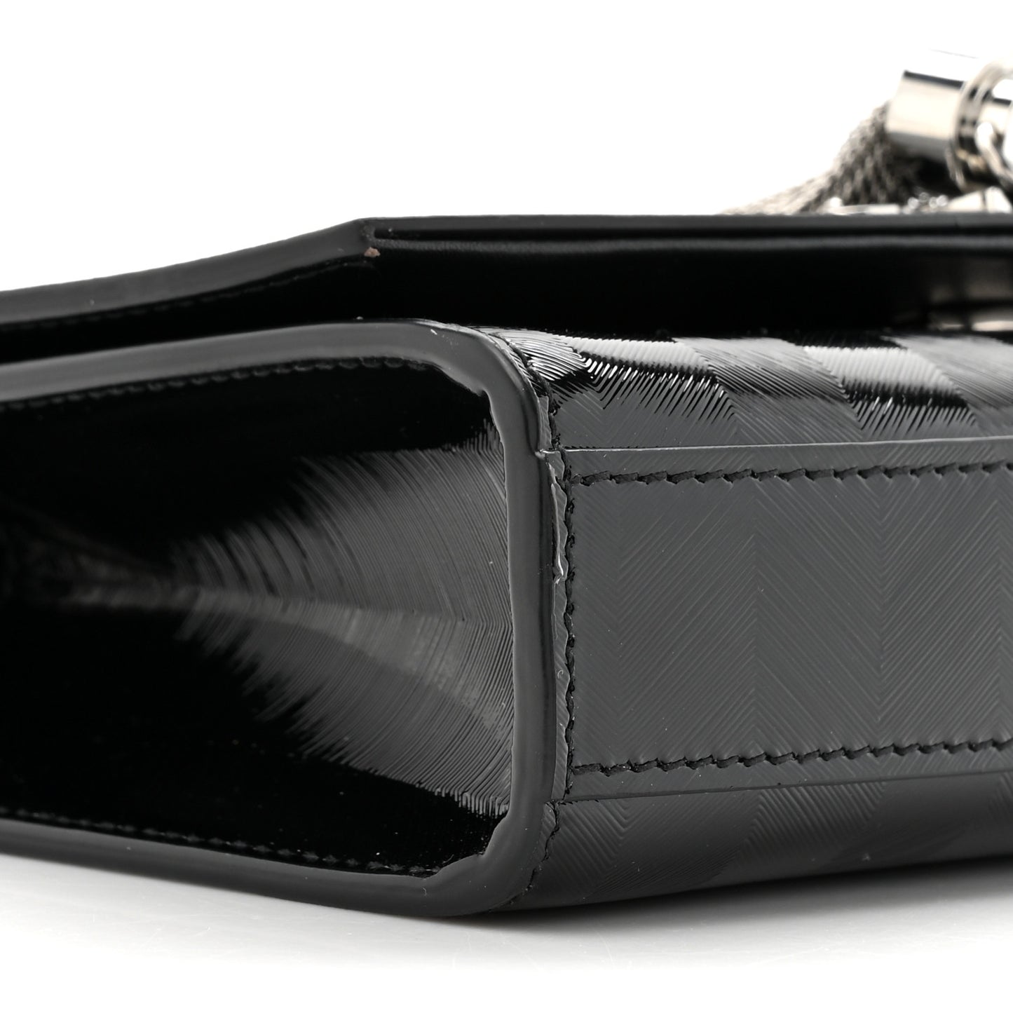 Patent Textured Striped Small Classic Monogram Kate Tassel Satchel Black