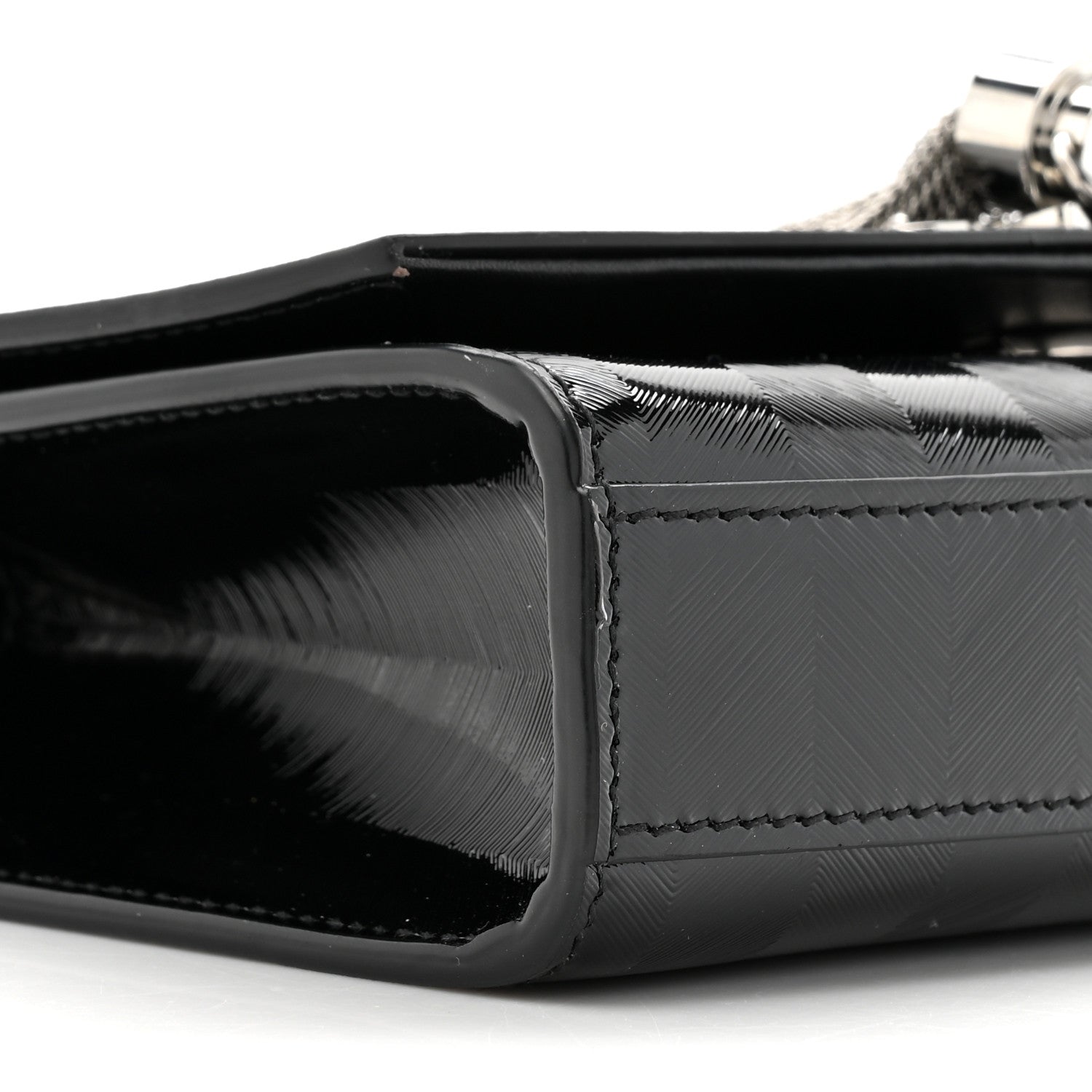 Saint Laurent Patent Textured Striped Small Classic Monogram Kate Tassel Satchel Black 10 of 10