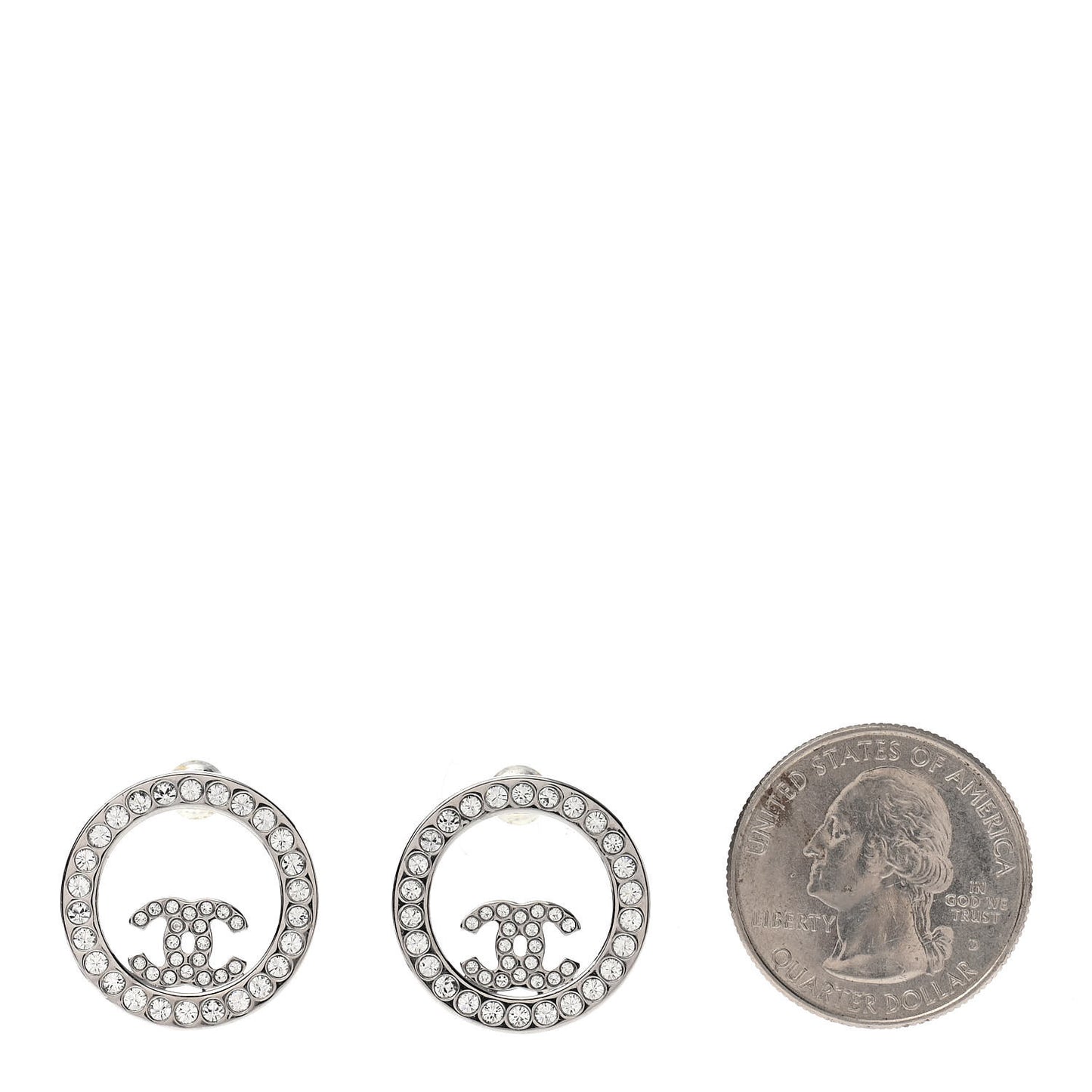 Crystal CC Round Earrings Silver