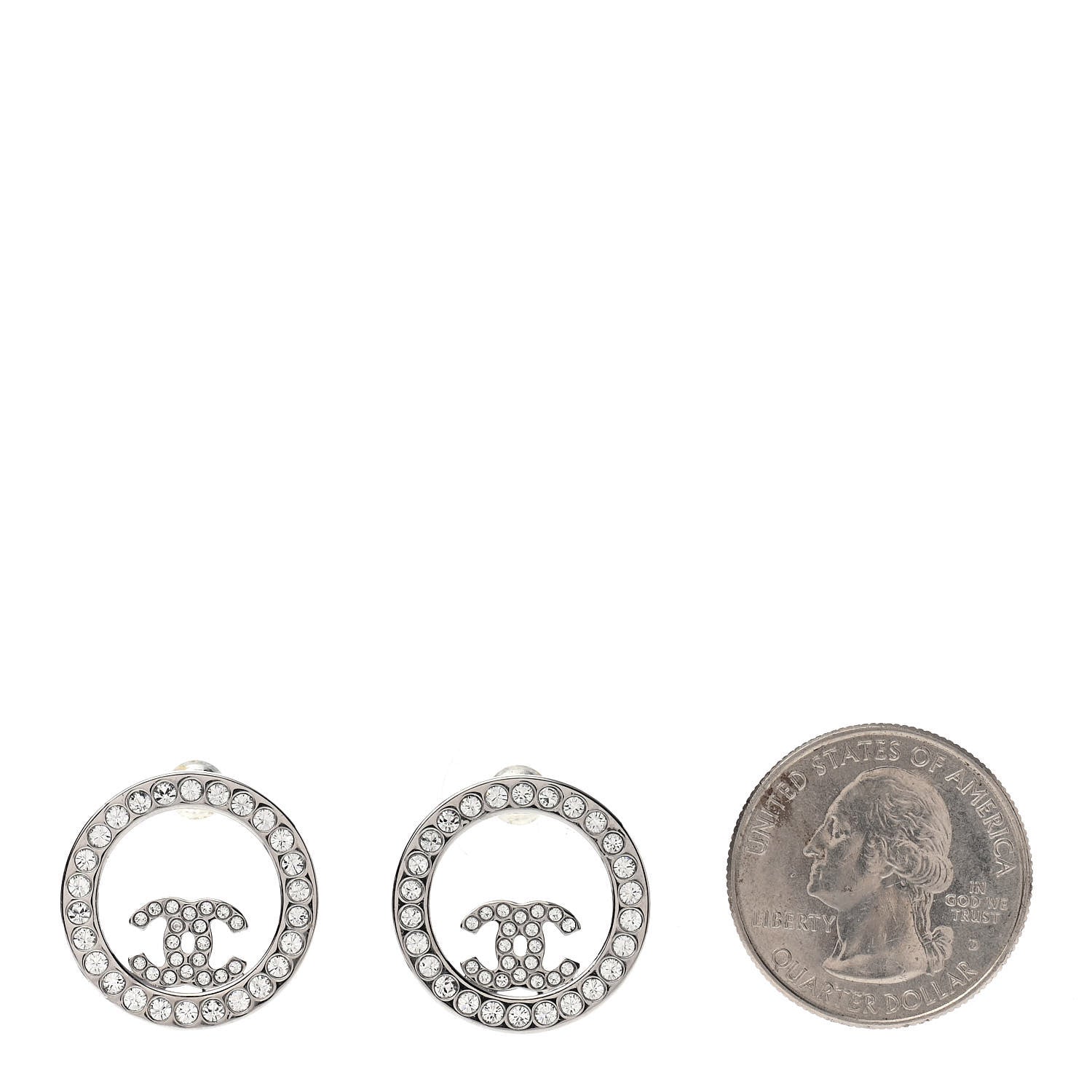 Chanel Crystal CC Round Earrings Silver 2 of 6
