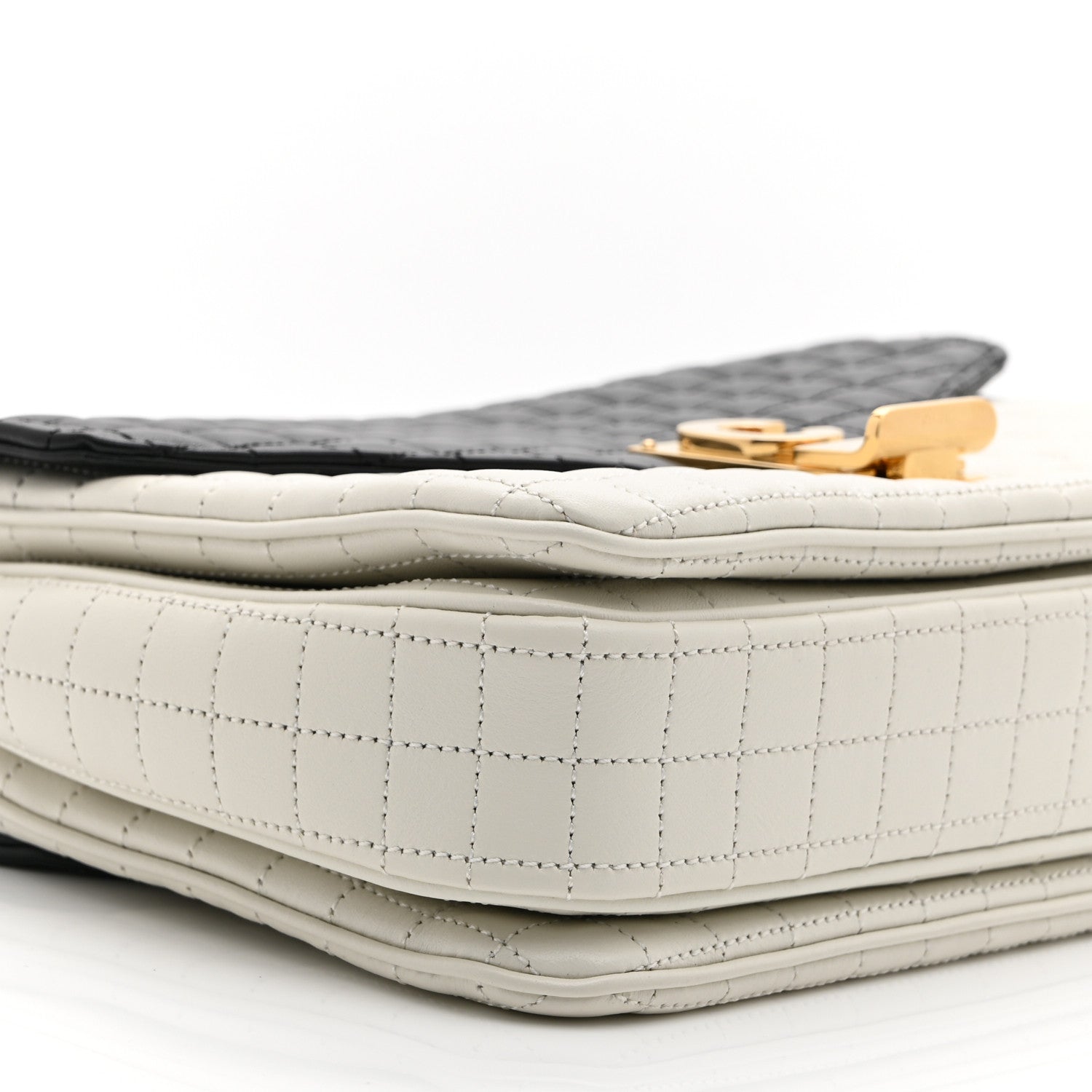 Celine Calfskin Quilted Medium C Bag Black White 10 of 11
