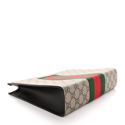 Gucci GG Supreme Monogram Selleria Calfskin Web New Web Cosmetic Case Beige Ebony Cocoa 4 of 8