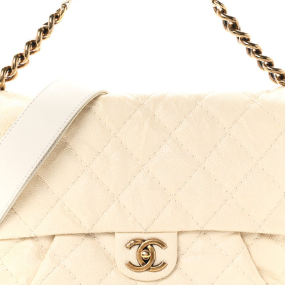 Chanel Crumpled Grained Calfskin Medium Coco Pleats Messenger Flap Dark White 8 of 10