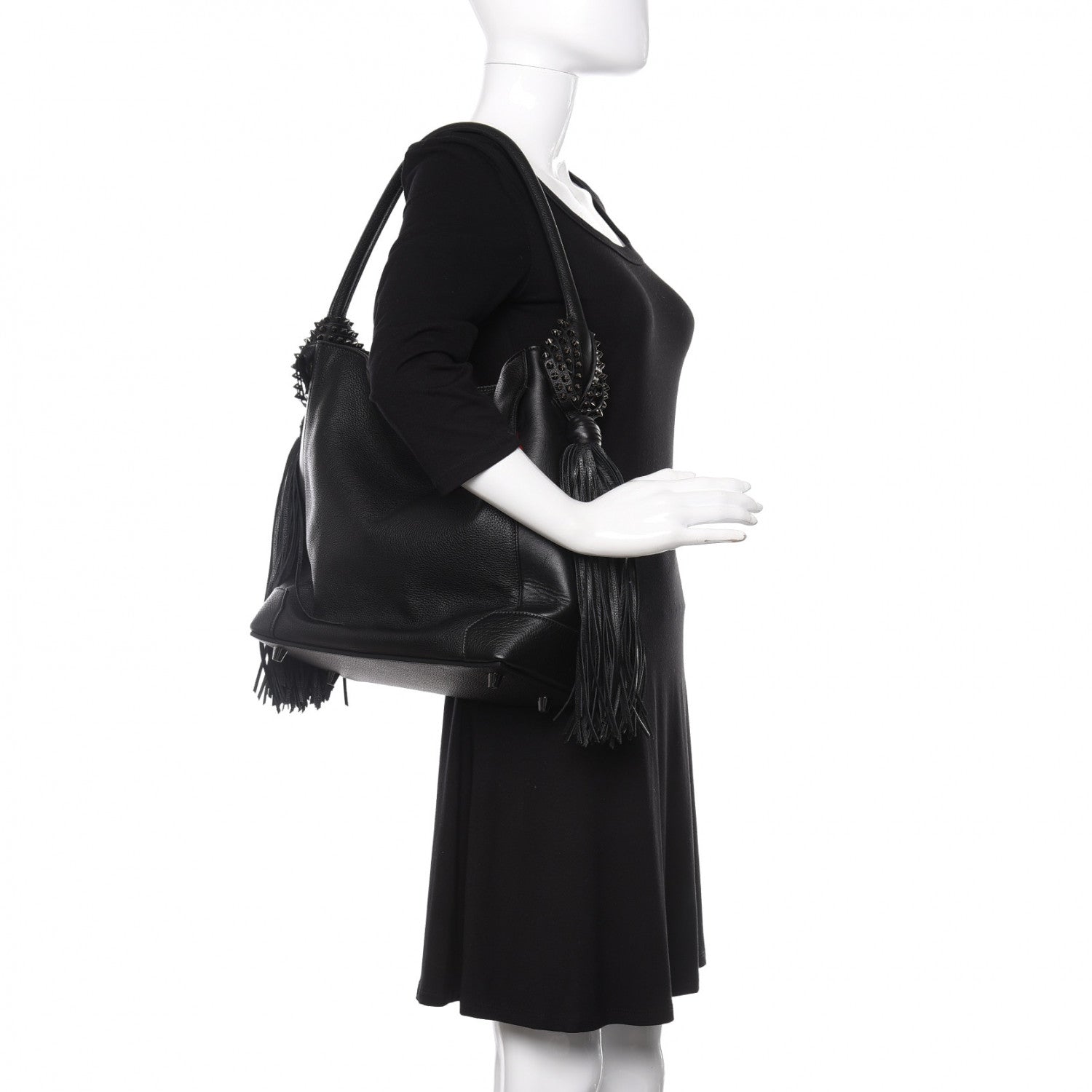 Christian Louboutin Empire Calf Spikes Fringe Eloise Hobo Black 2 of 10