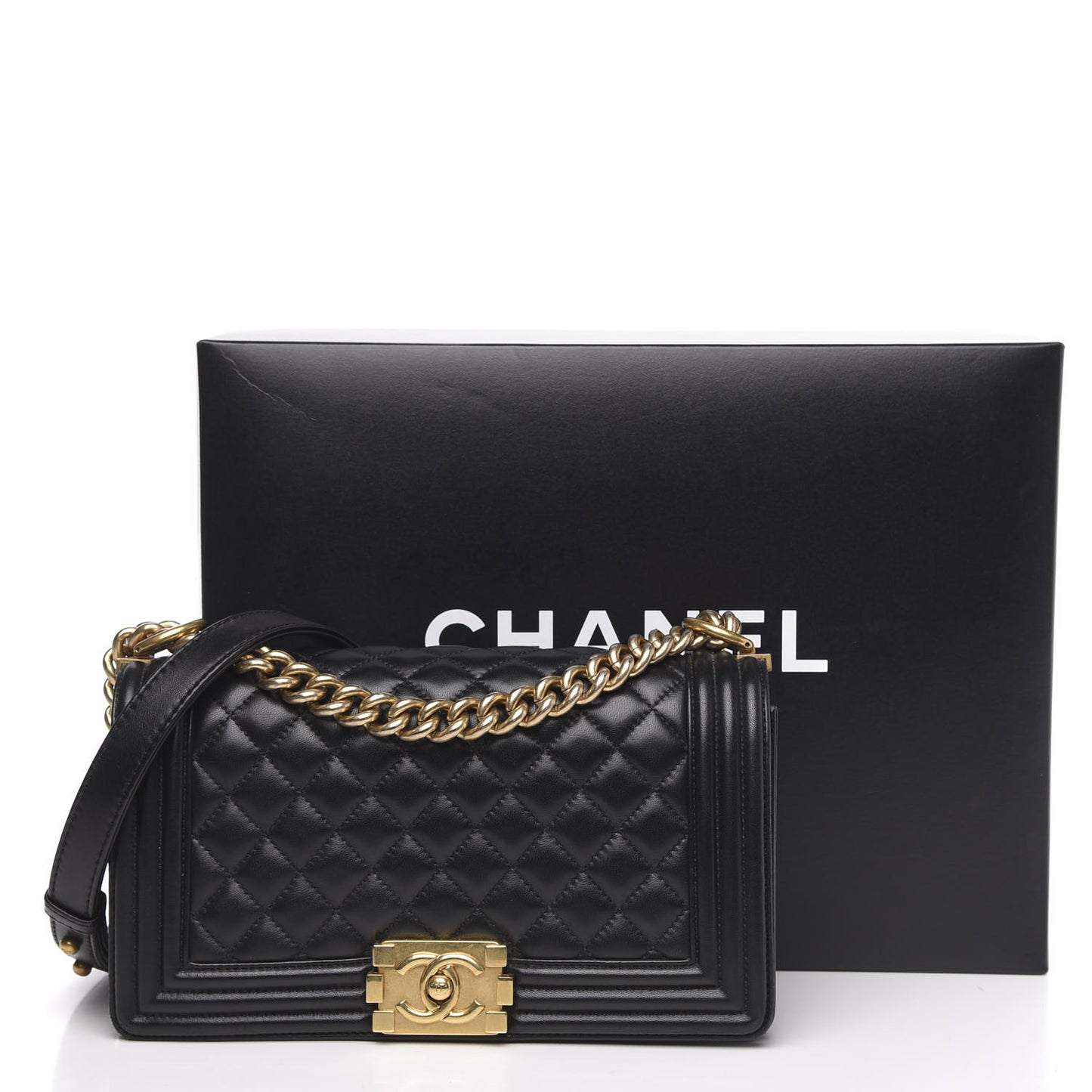 Lambskin Quilted Medium Boy Flap Black