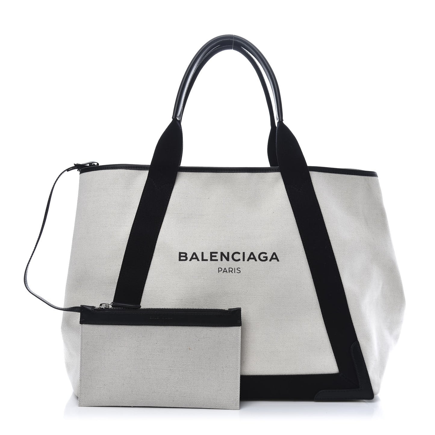 Cotton Canvas Calfskin M Navy Cabas Natural Black