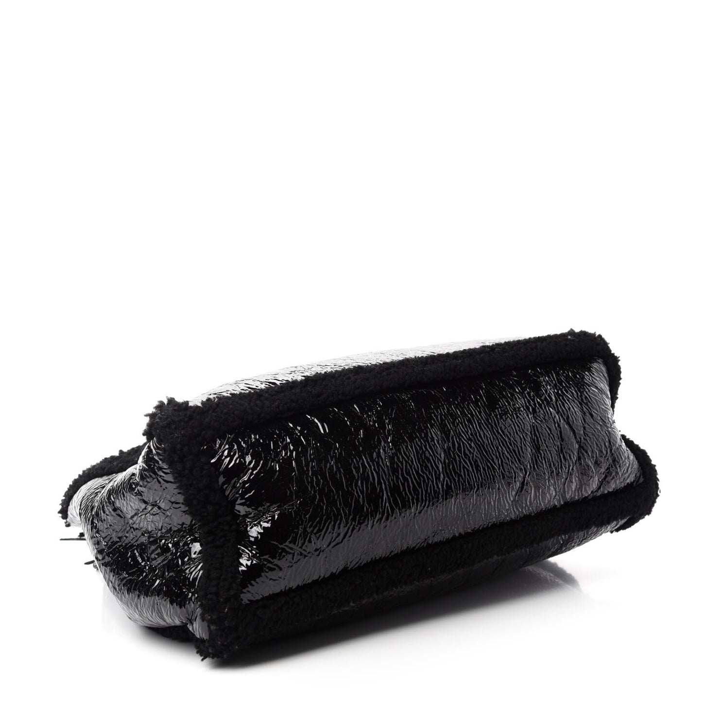 Patent Shearling Large Soho Chain Shoulder Bag Black