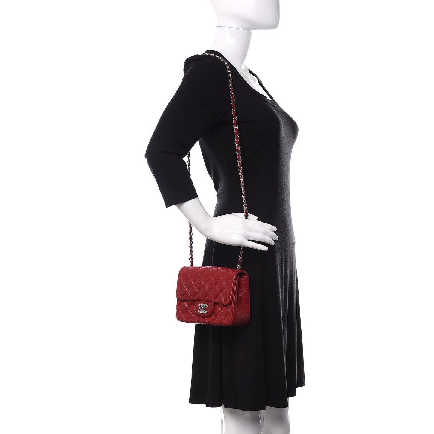Caviar Quilted Mini Square Flap Red