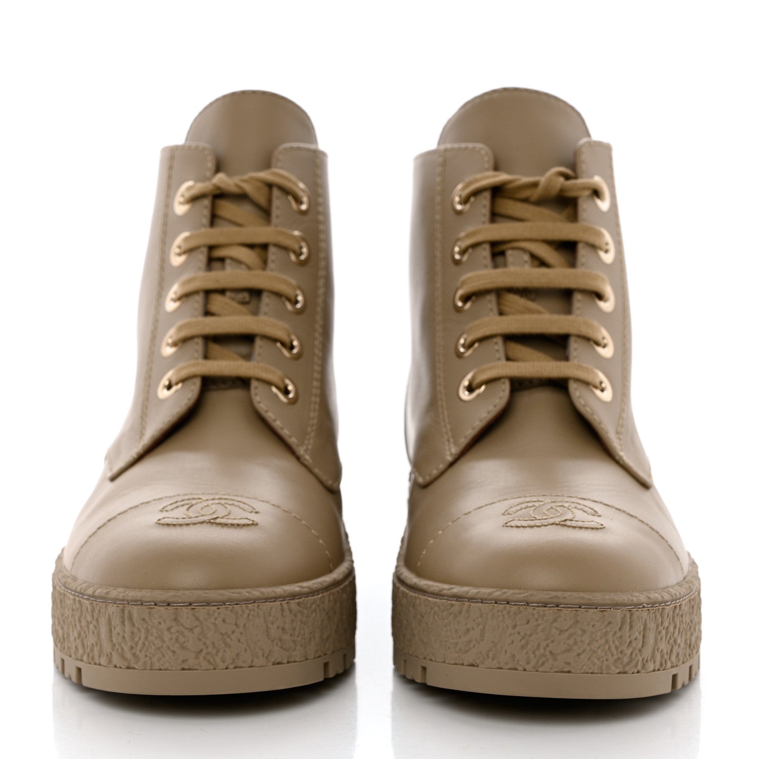 Chanel Calfskin CC Turnlock Lace Up Boots 40 Beige 2 of 12