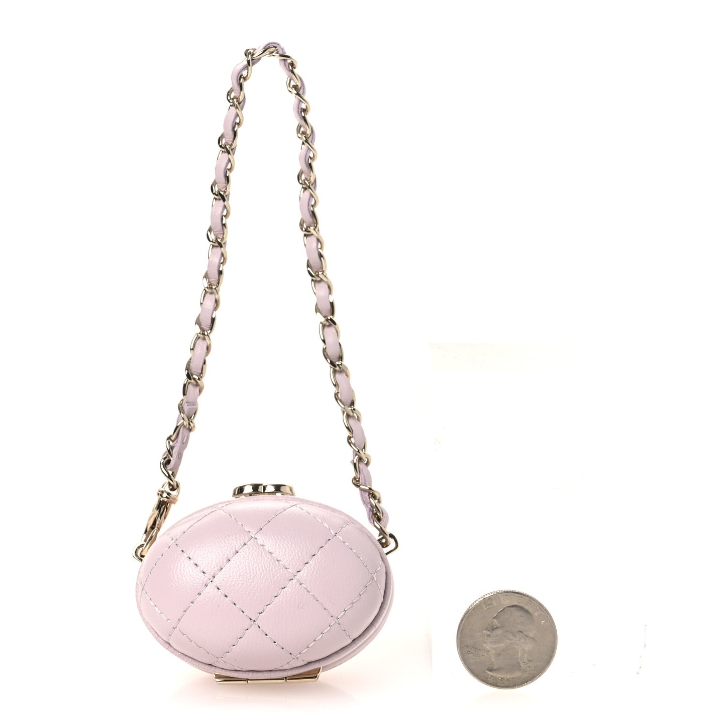 Lambskin Quilted Oval Mini Bag Charm Light Purple
