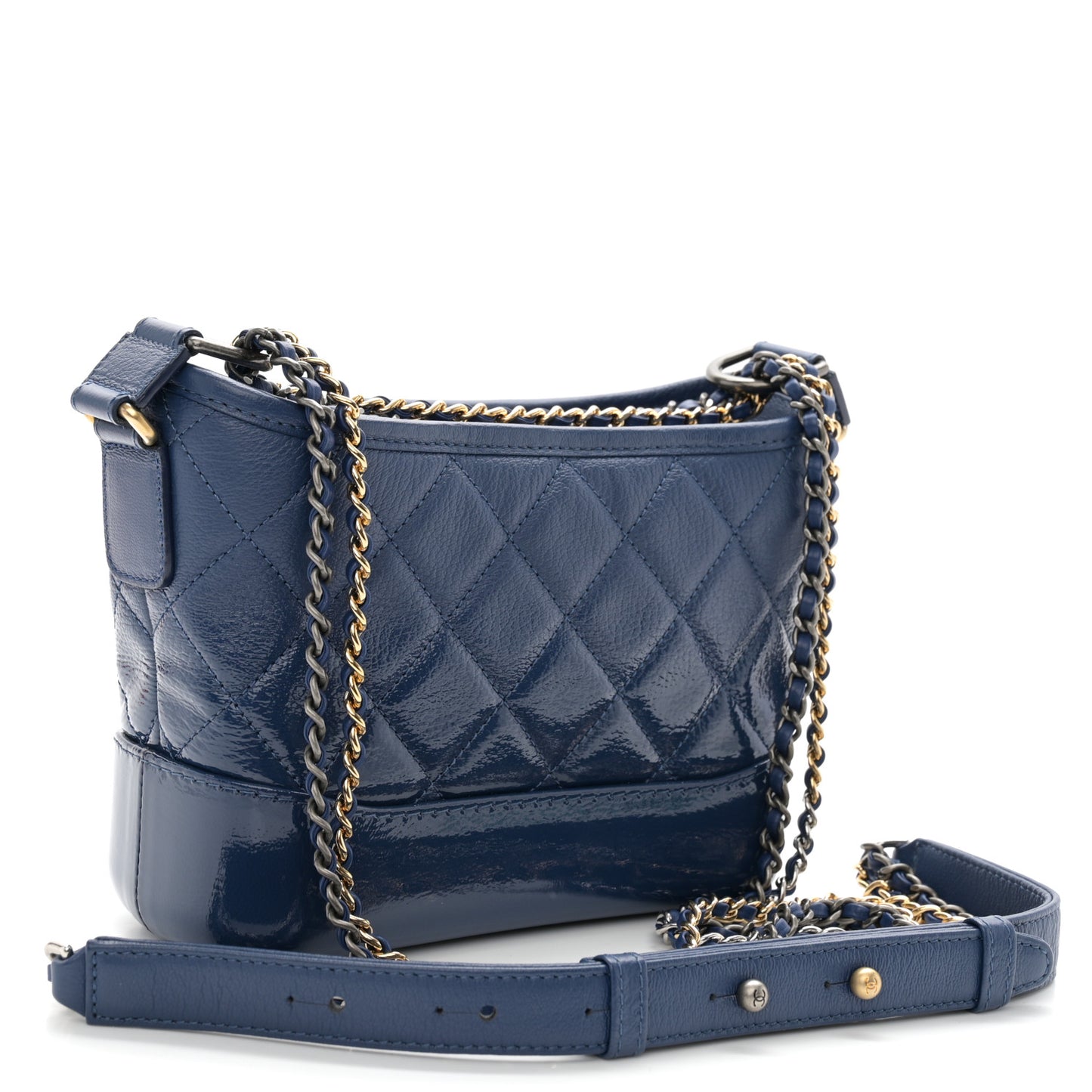 Patent Goatskin Quilted Small Gabrielle Hobo Blue