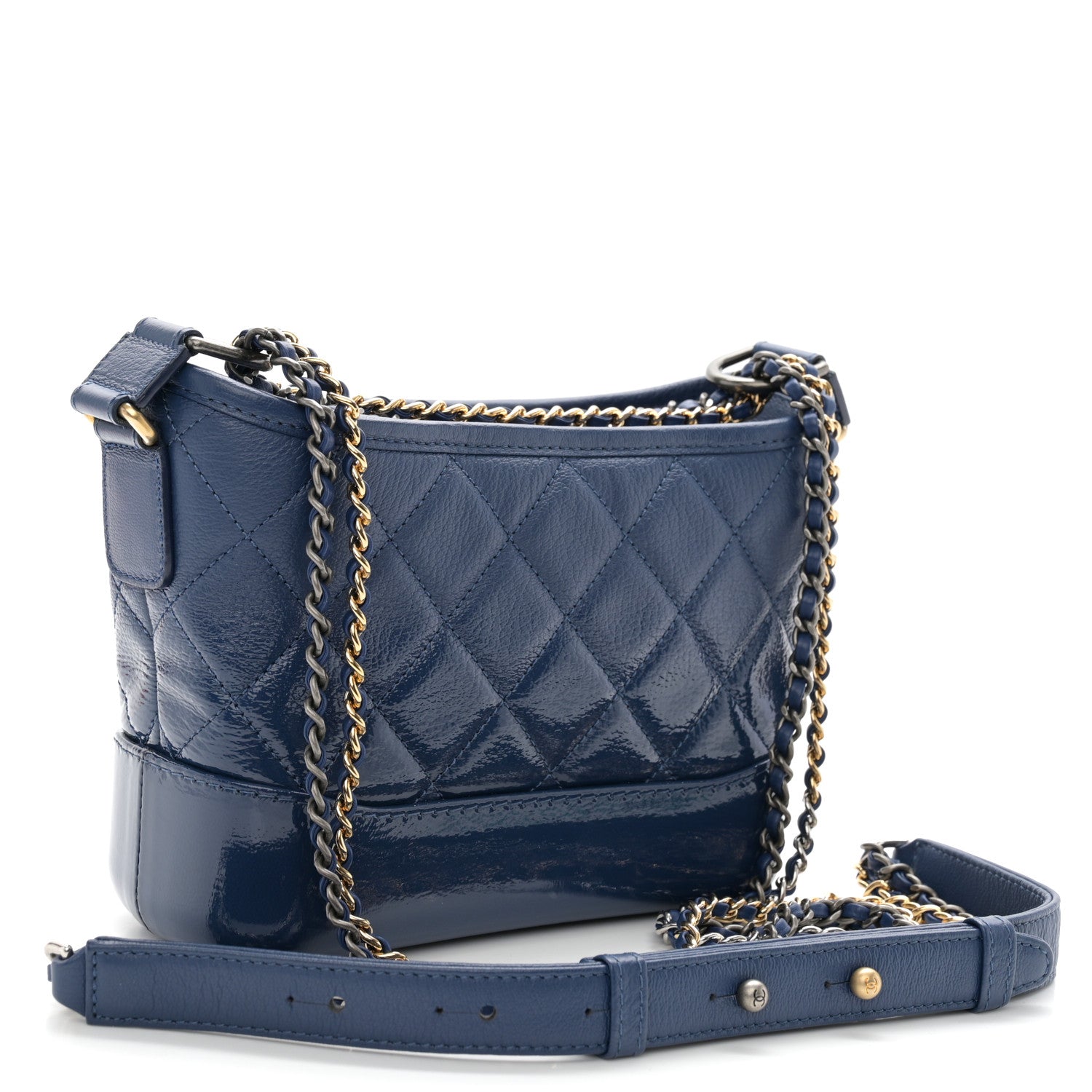 Chanel Patent Goatskin Quilted Small Gabrielle Hobo Blue 3 of 11