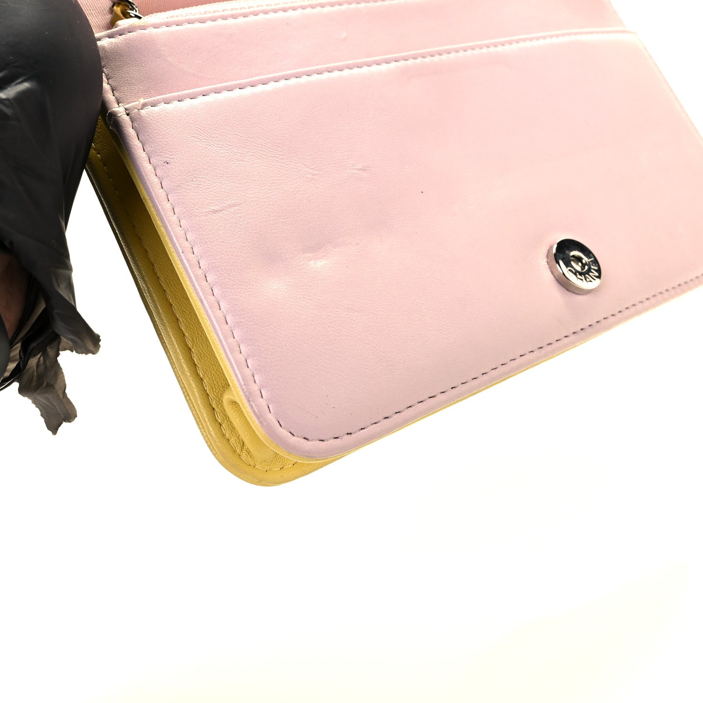 Lambskin Quilted Wallet on Chain WOC Yellow