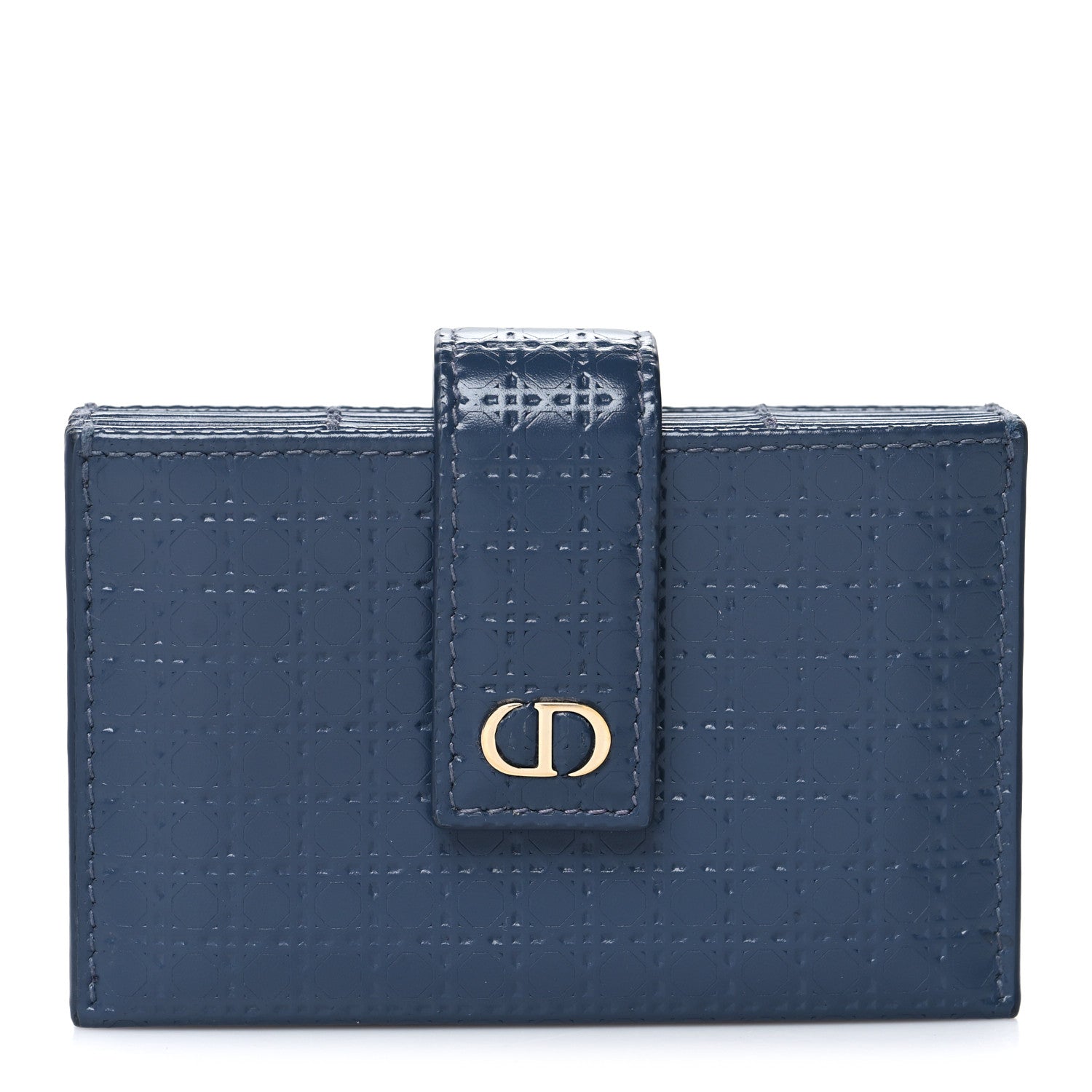Christian Dior Patent Micro-Cannage Montaigne Gusseted Card Holder Blue 1 of 10