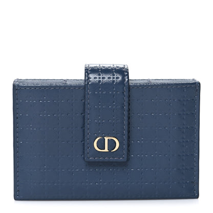 Christian Dior Patent Micro-Cannage Montaigne Gusseted Card Holder Blue 1 of 10