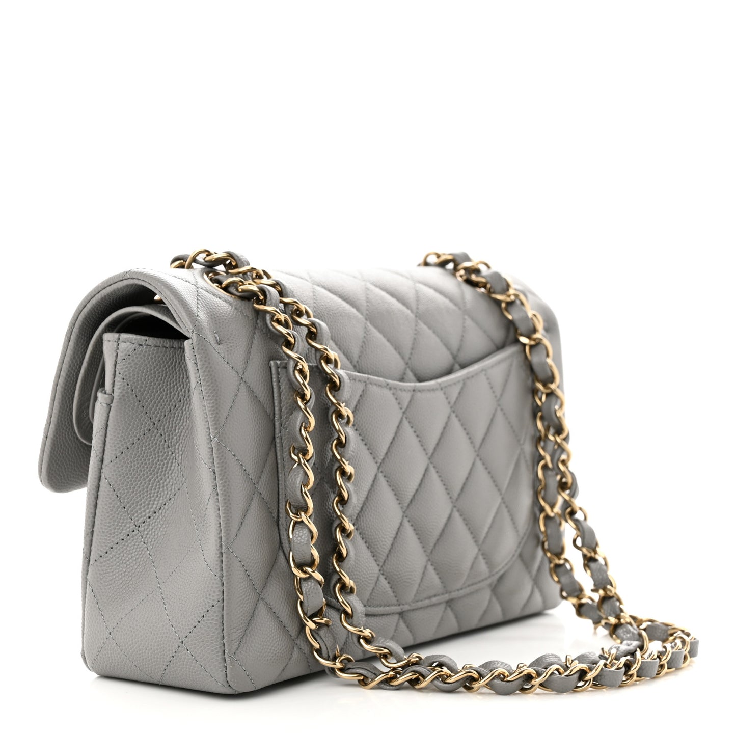 Caviar Quilted Small Double Flap Grey