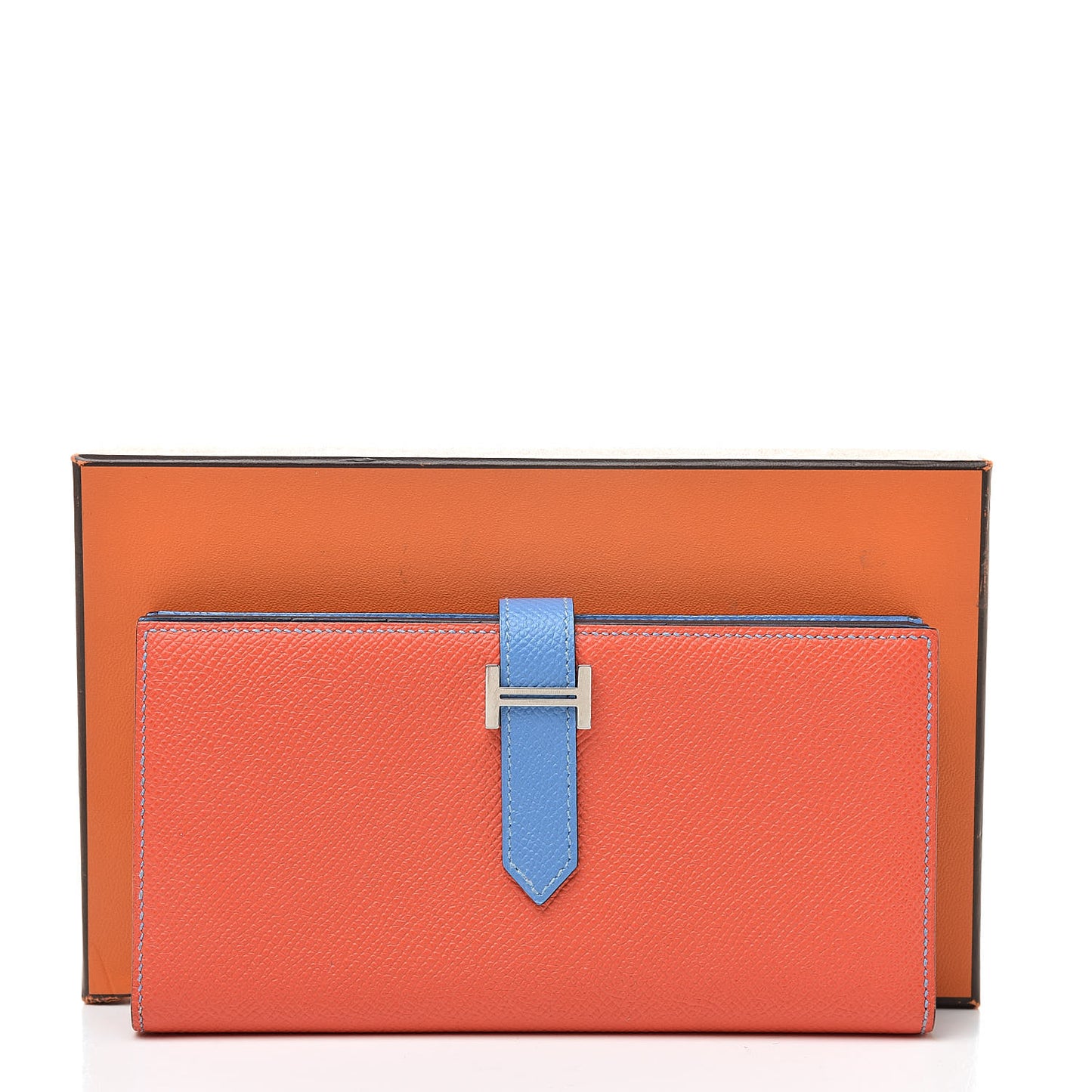 Epsom Bicolor Bearn Gusset Wallet Orange Poppy Bleu Paradis