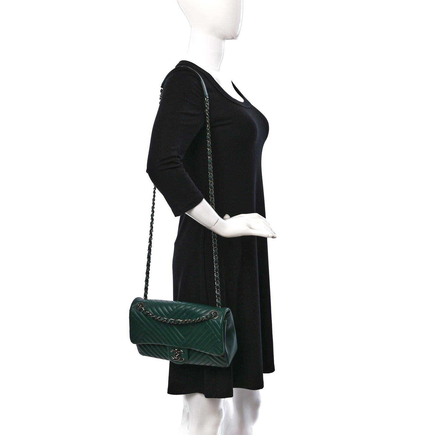 Lambskin Medium CC Crossing Flap Dark Green