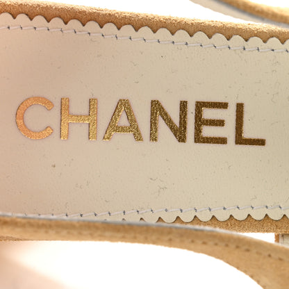 Chanel Suede Grosgrain Cap Toe CC Chain Slingback Pumps 39.5 Beige Black Pink 6 of 8